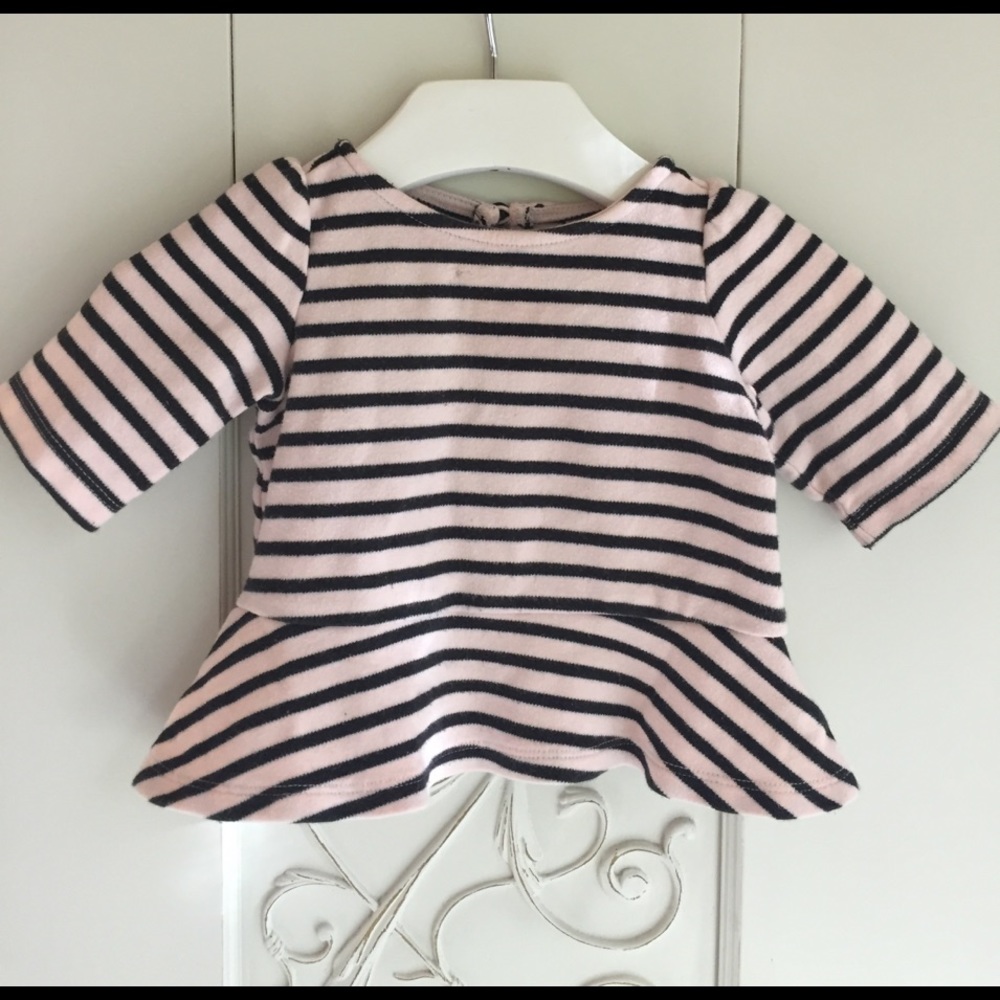 Janie And Jack striped pink Peplum Knit blouse 3-6