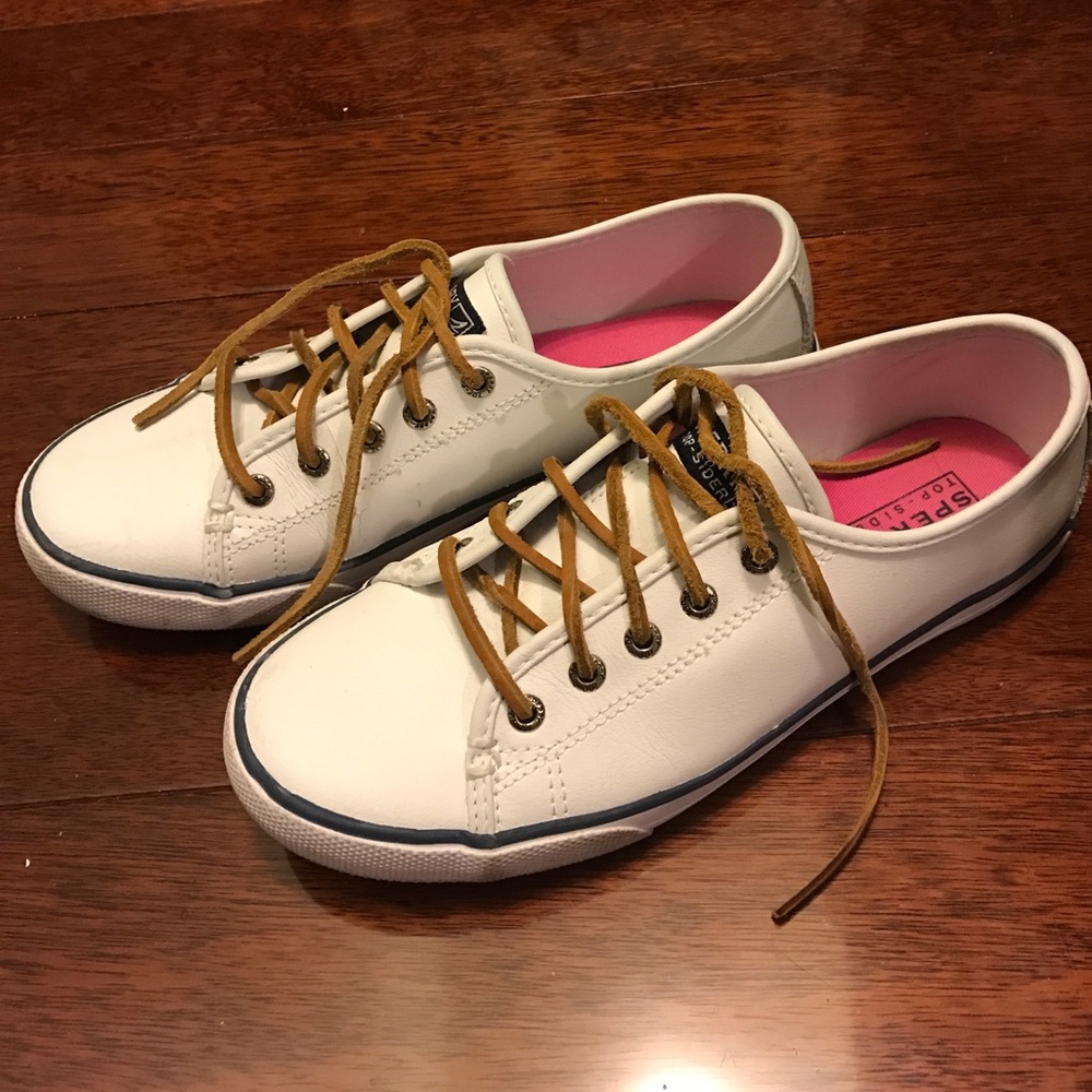 White Sperry Top-sider Leather Lace-up boat shoes
