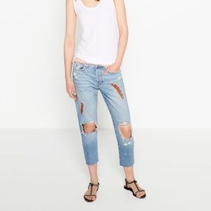 Zara Boyfriend Jeans With Feather Embroidery