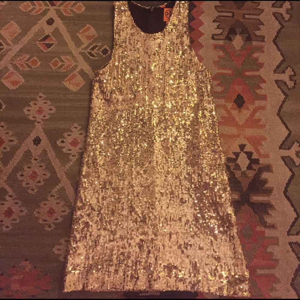 Tory Burch Gold Sequin Shift Dress XS