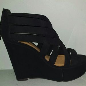 Suede black wedges