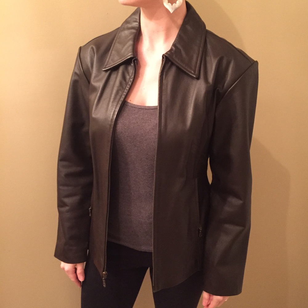 Classic dark brown leather jacket