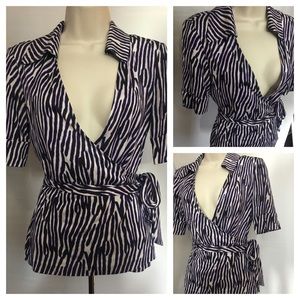 Diane von Furstenberg Silk Purple Zebra Wrap Top
