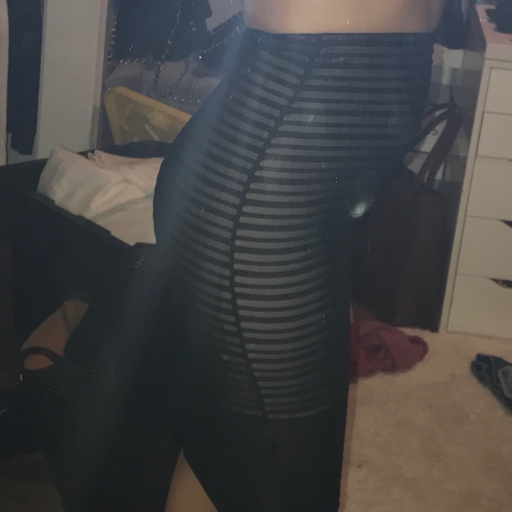 Black mesh midi skirt