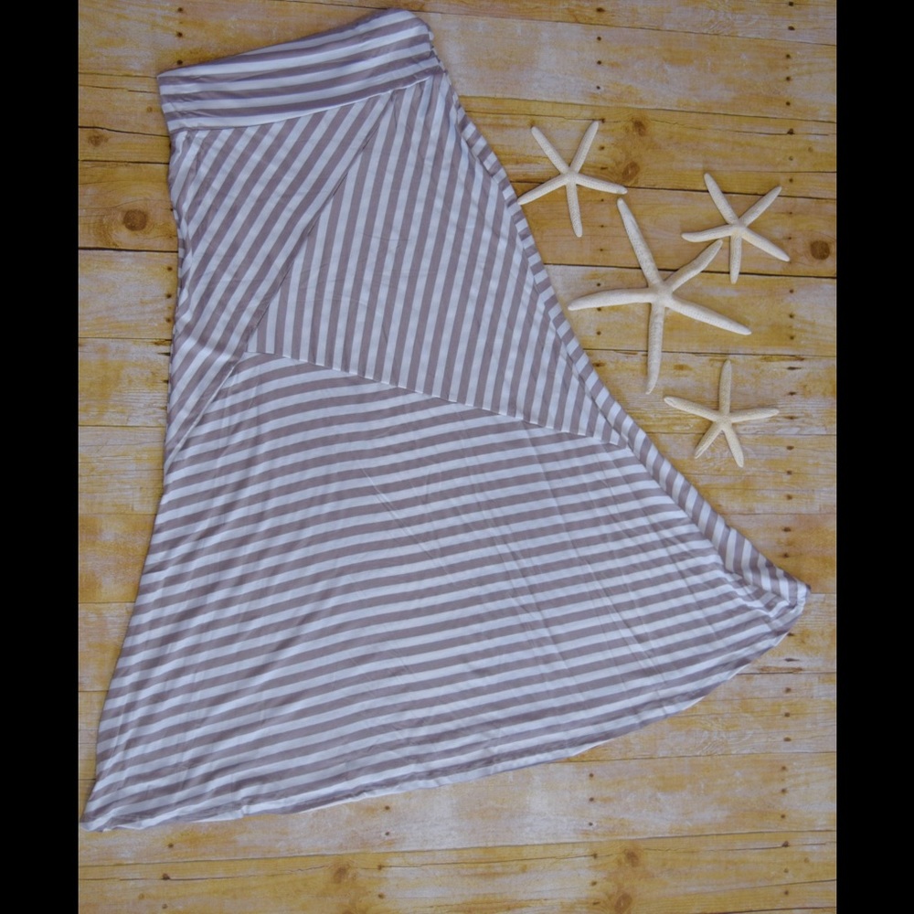 Taupe Striped Maxi Skirt - Chic Relax - Picture 4 of 7