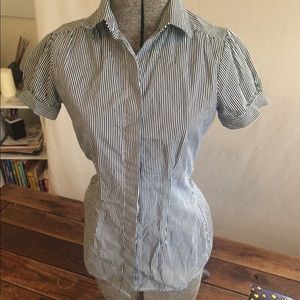 black and white striped button down