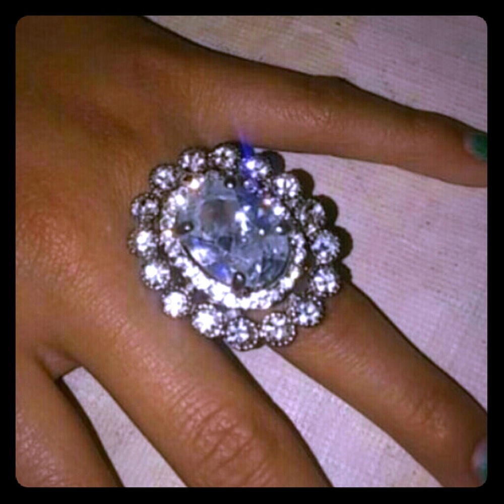 Silver w/Rhinestones Adjustable Ring