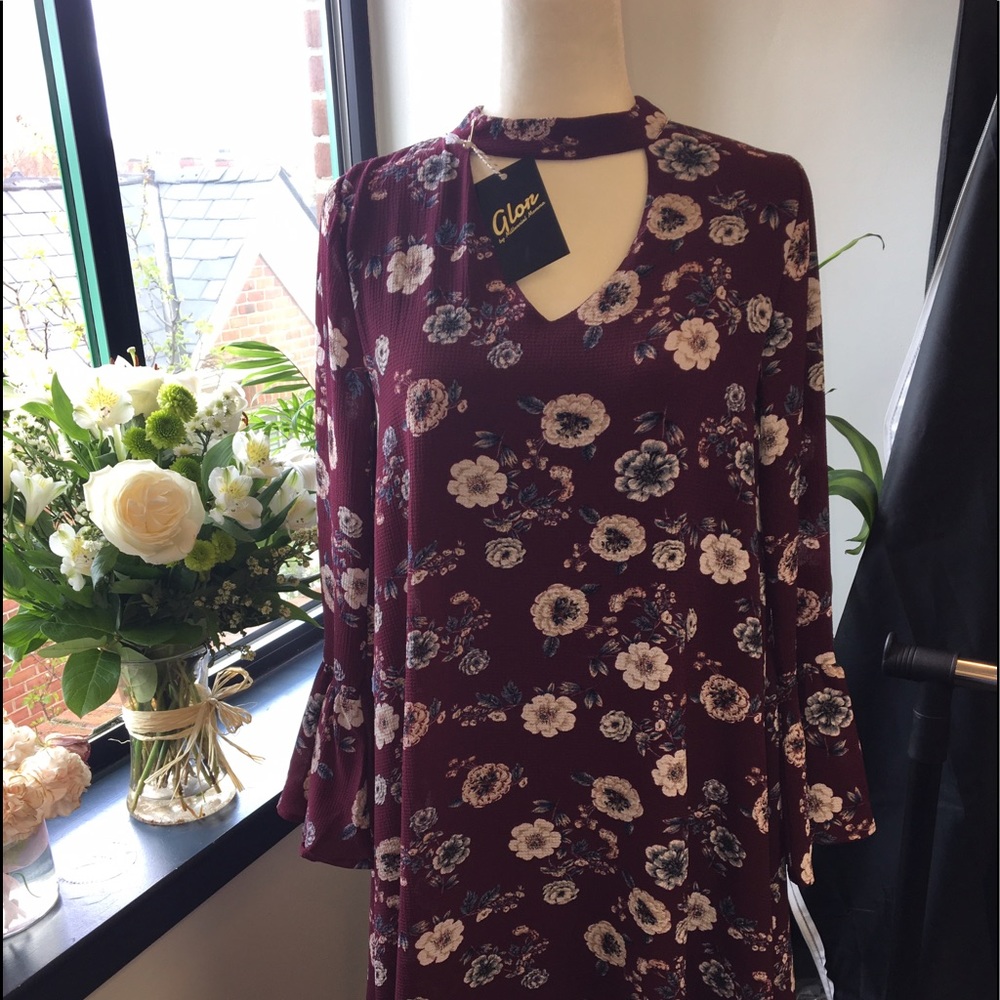 Burgundy V-Neck Swing Dress - Picture 5 of 8