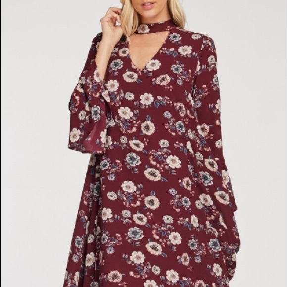 Burgundy V-Neck Swing Dress - Picture 3 of 8