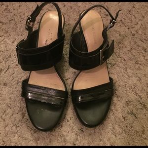 Antonio Melani black patent wedge sandals