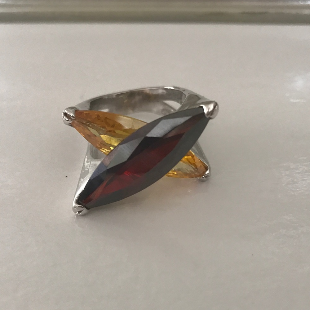 Yellow & Red Crystal Stone Ring