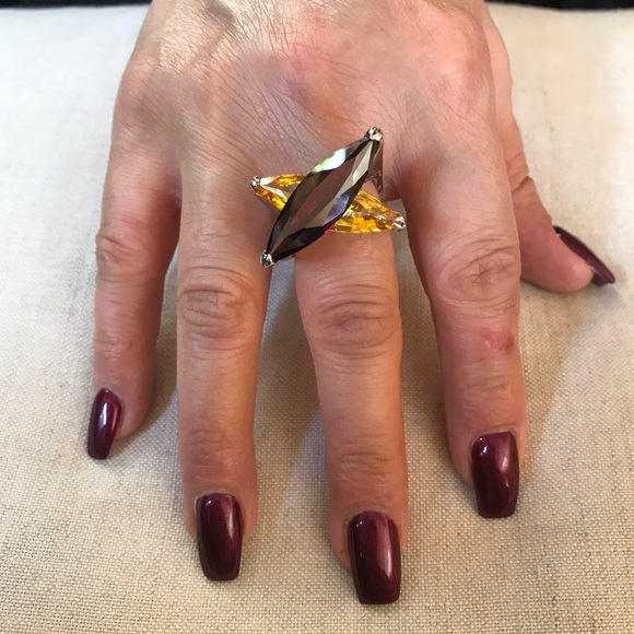 Yellow & Red Crystal Stone Ring - Picture 6 of 6