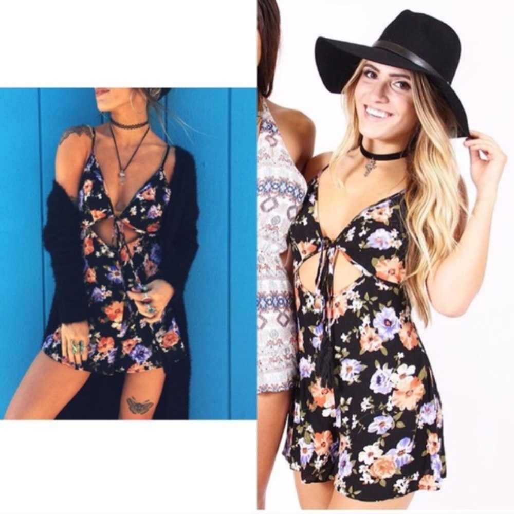 Black floral romper