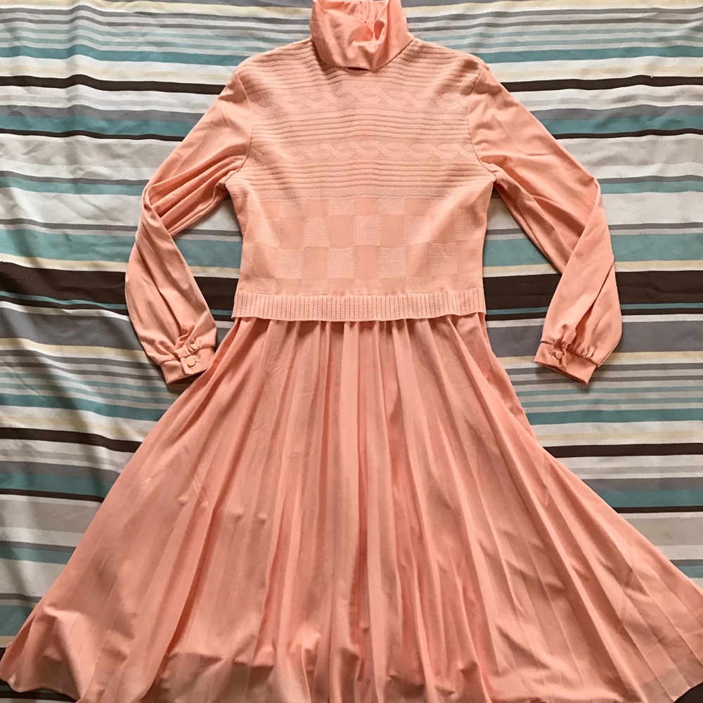 Bleaker Street long sleeve peach 70's style dress