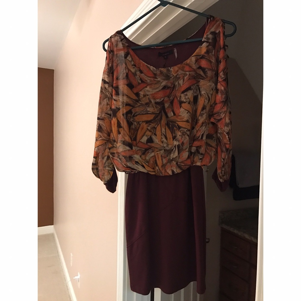 Burgundy and orange leafy dress, never worn w/ tag