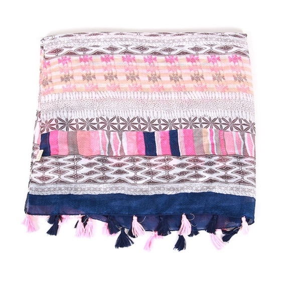 Blue and Pink Colorful Oblong Scarf - Picture 2 of 2