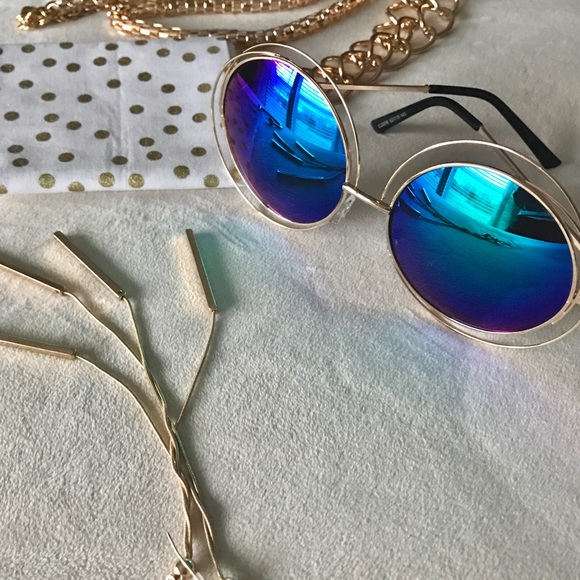 ✨New! Boho Babe Blue & Gold Mirror Sunnies - Picture 2 of 5