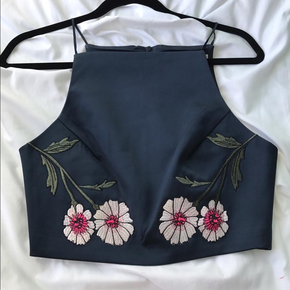 Embroidered blue top