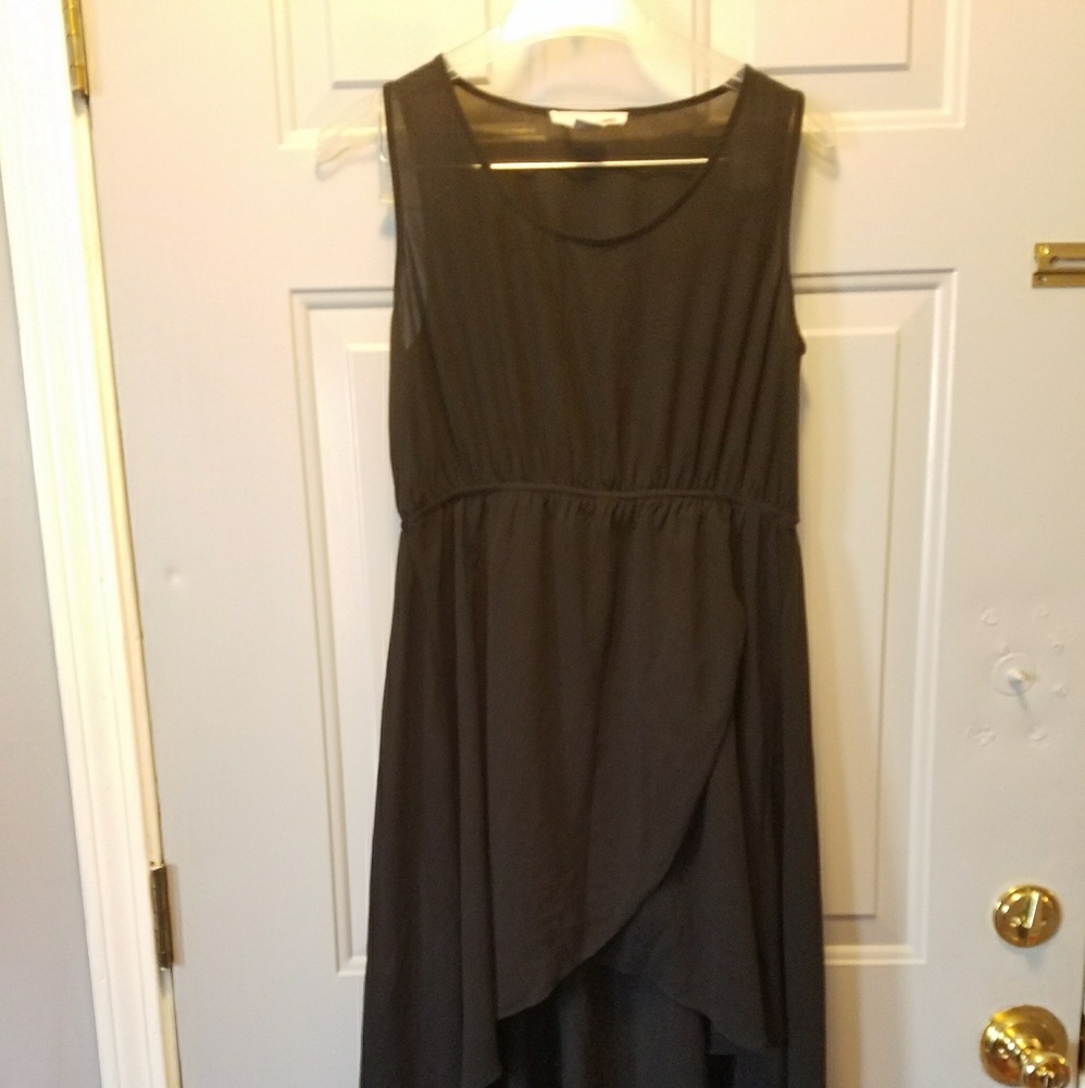 Black faux wrap hi-low dress