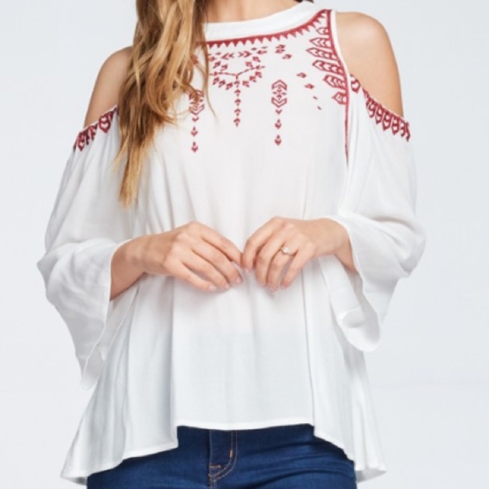 Cold shoulder embroidered top