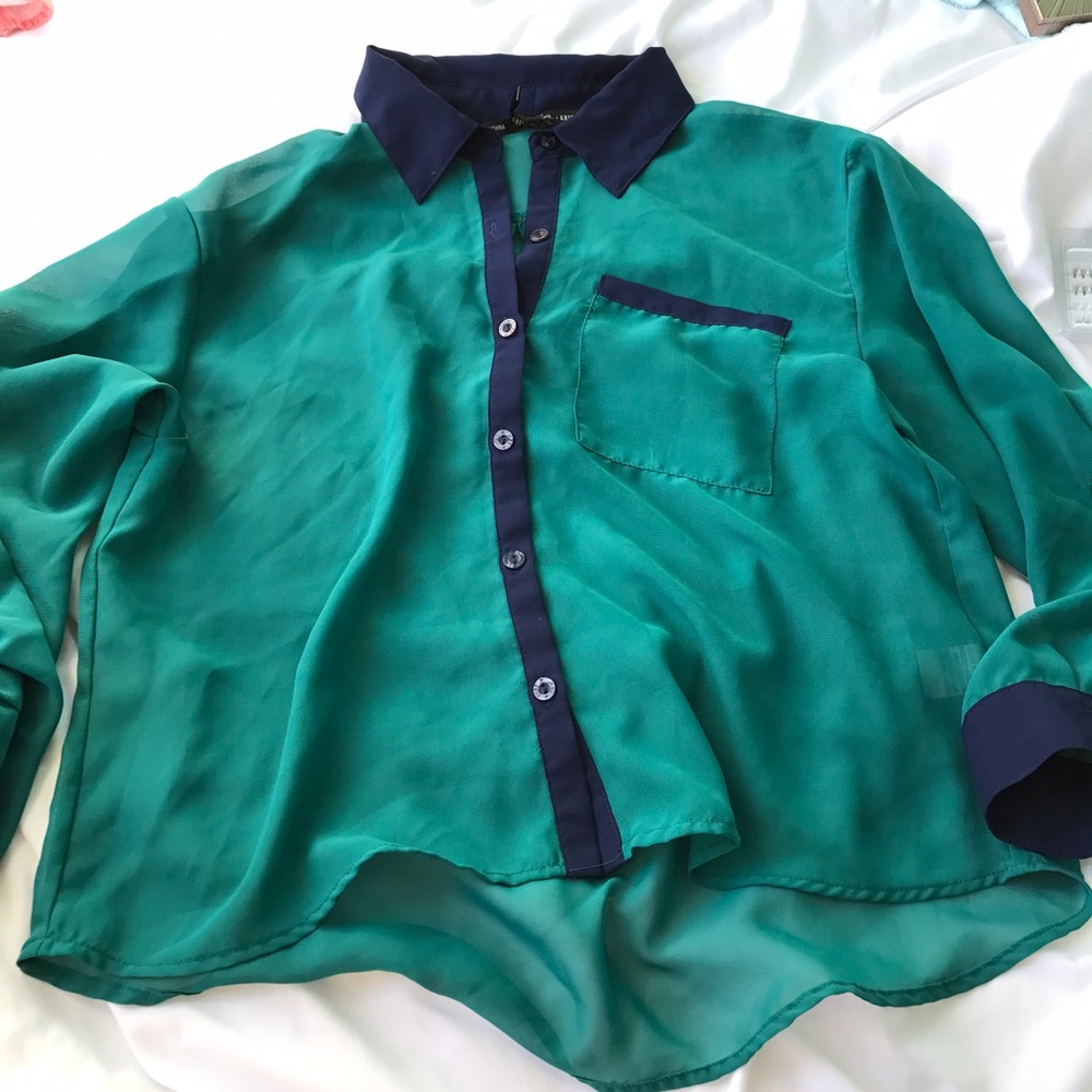 Blue and green blouse