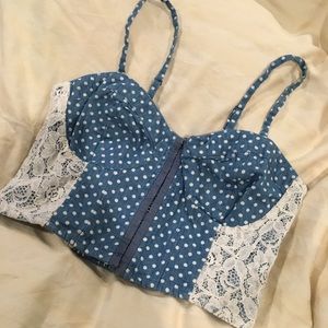 Denim and Lace Crop Top