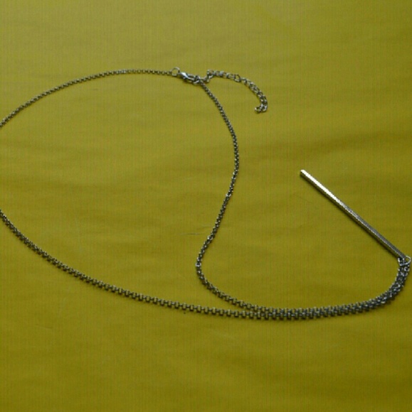 New Minimalist Dainty Silver Bar Long Necklace - Picture 2 of 2