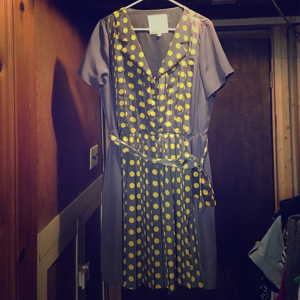ModCloth Retro Polka Dot Dress in Mustard and Gray
