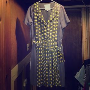 ModCloth Retro Polka Dot Dress in Mustard and Gray