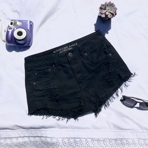American Eagle Mid Rise Black Denim Ripped Shorts