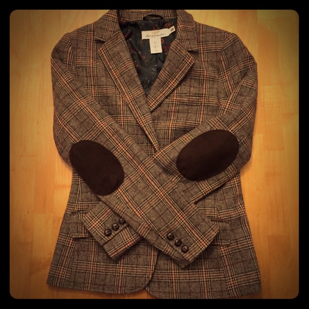 H&M Plaid Blazer, Size 6, with Elbow Patches