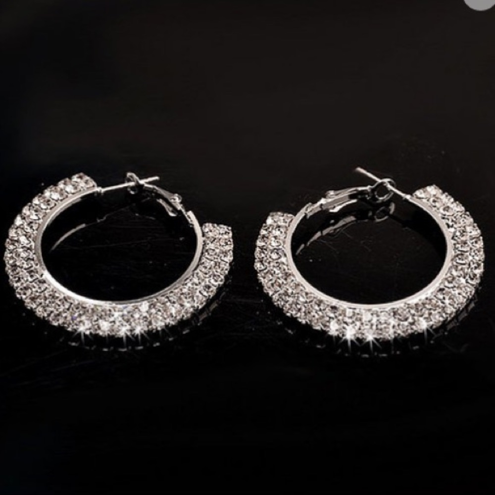 Rhinestone embellished circle hoop earrings