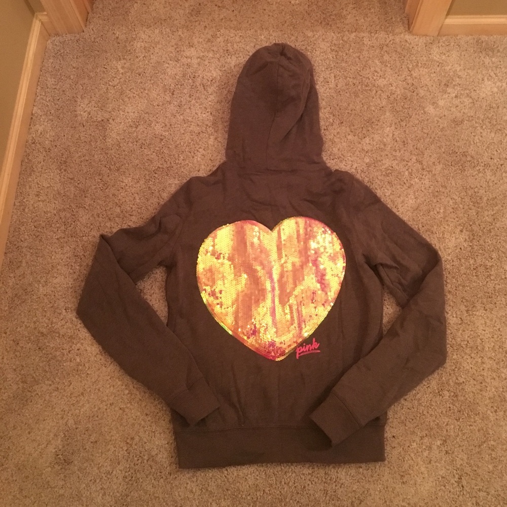 NEW VS PINK sequin heart zip-up sweatshirt in S