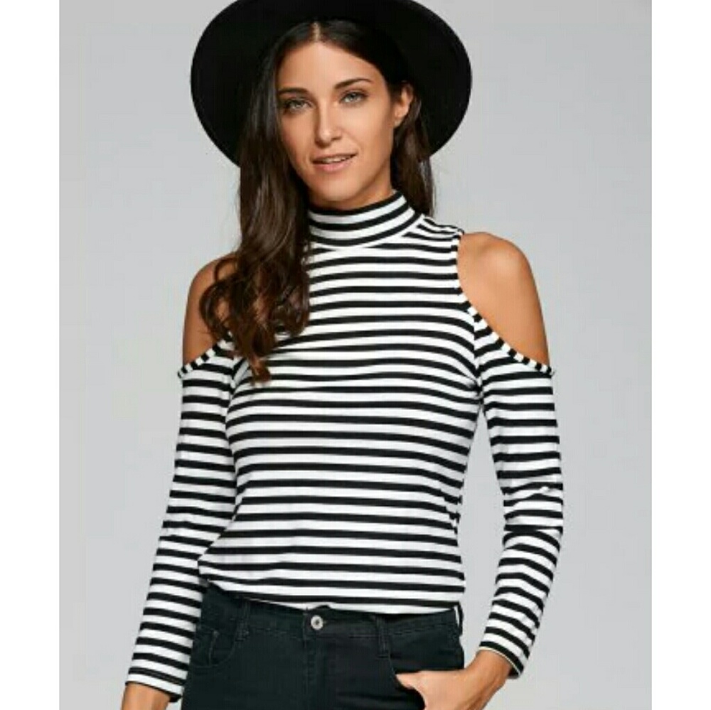 Striped cold shoulder top