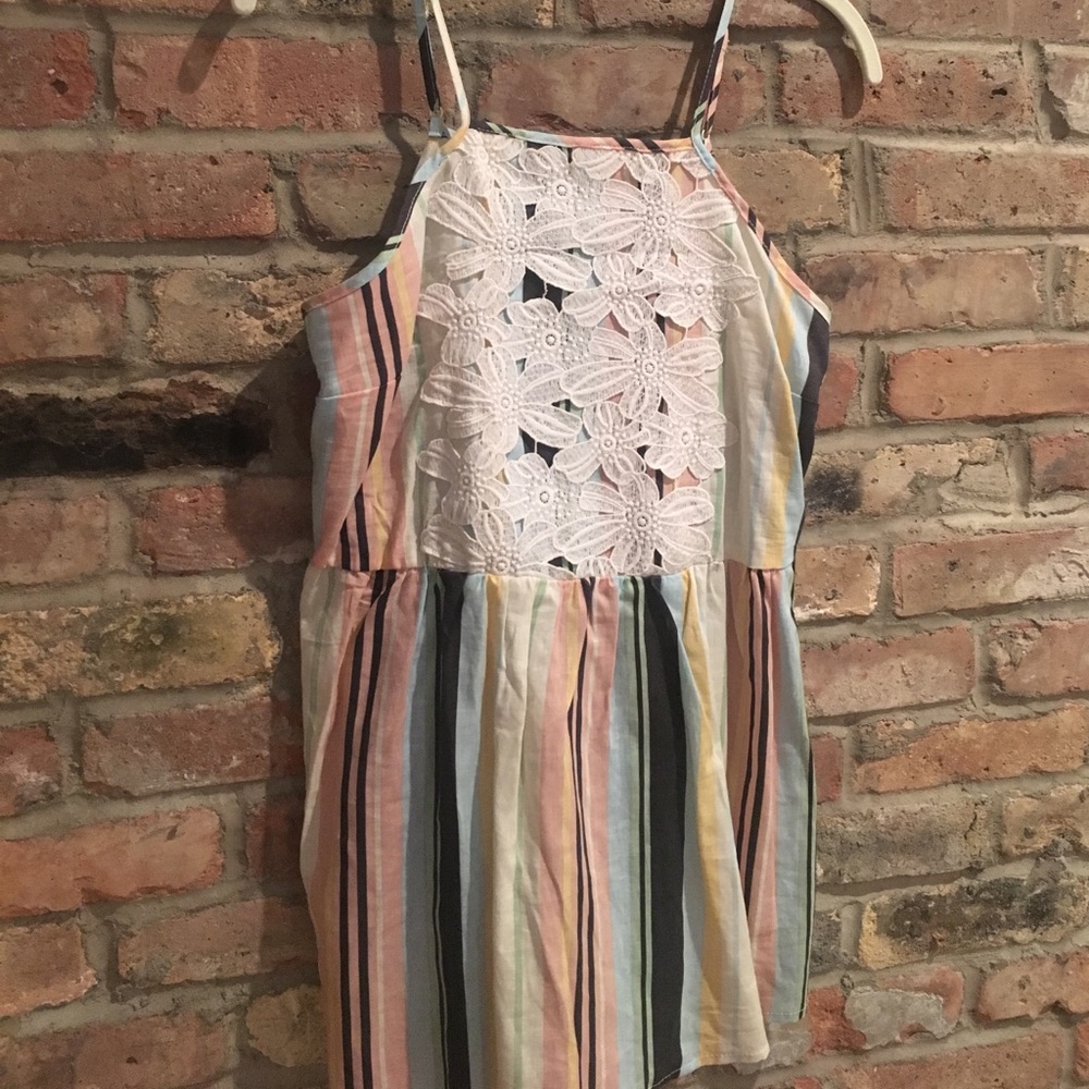 Mixed Stripe Flower Lace Peasant Top