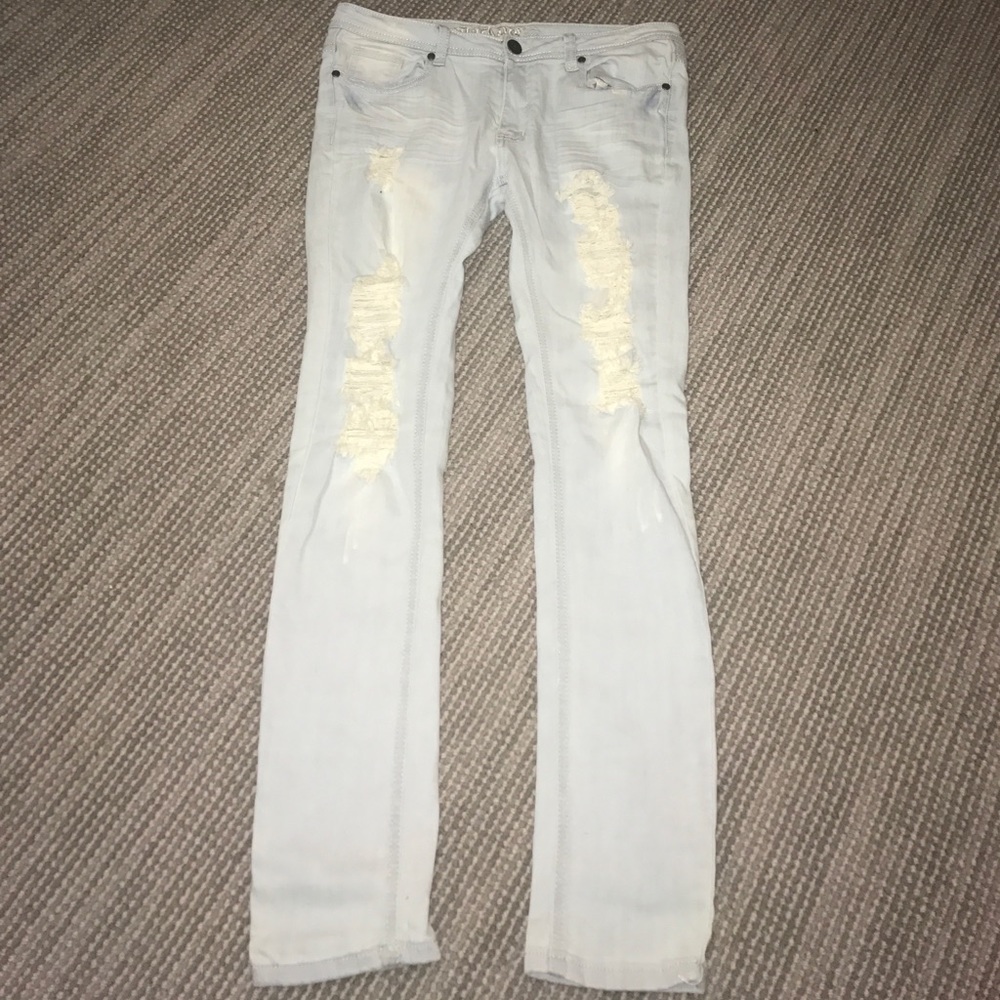 Light wash ripped Machine skinny jeans