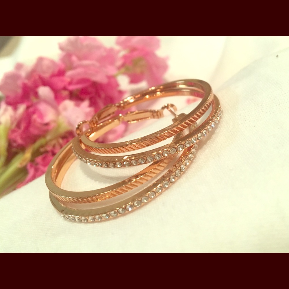 Rhinestone layered hoop earrings