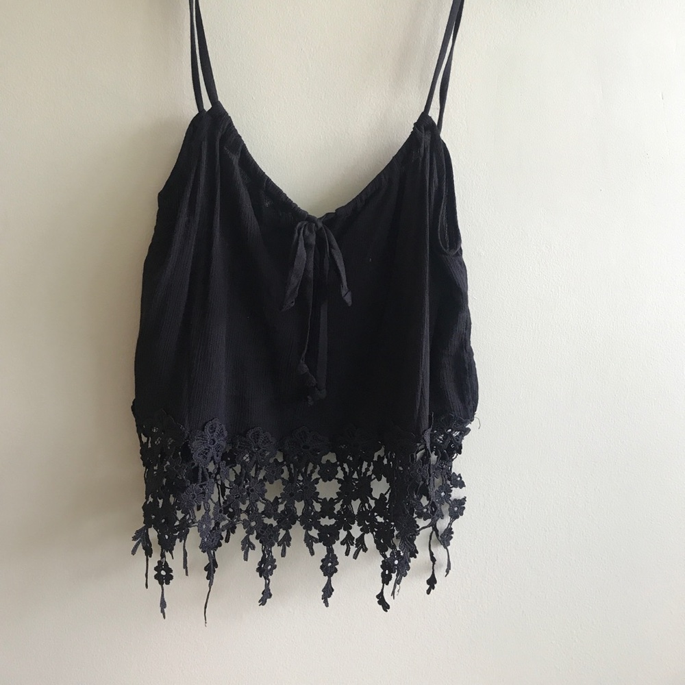 Boho Lace Trim Crop Festival Hippie Top - Picture 2 of 3