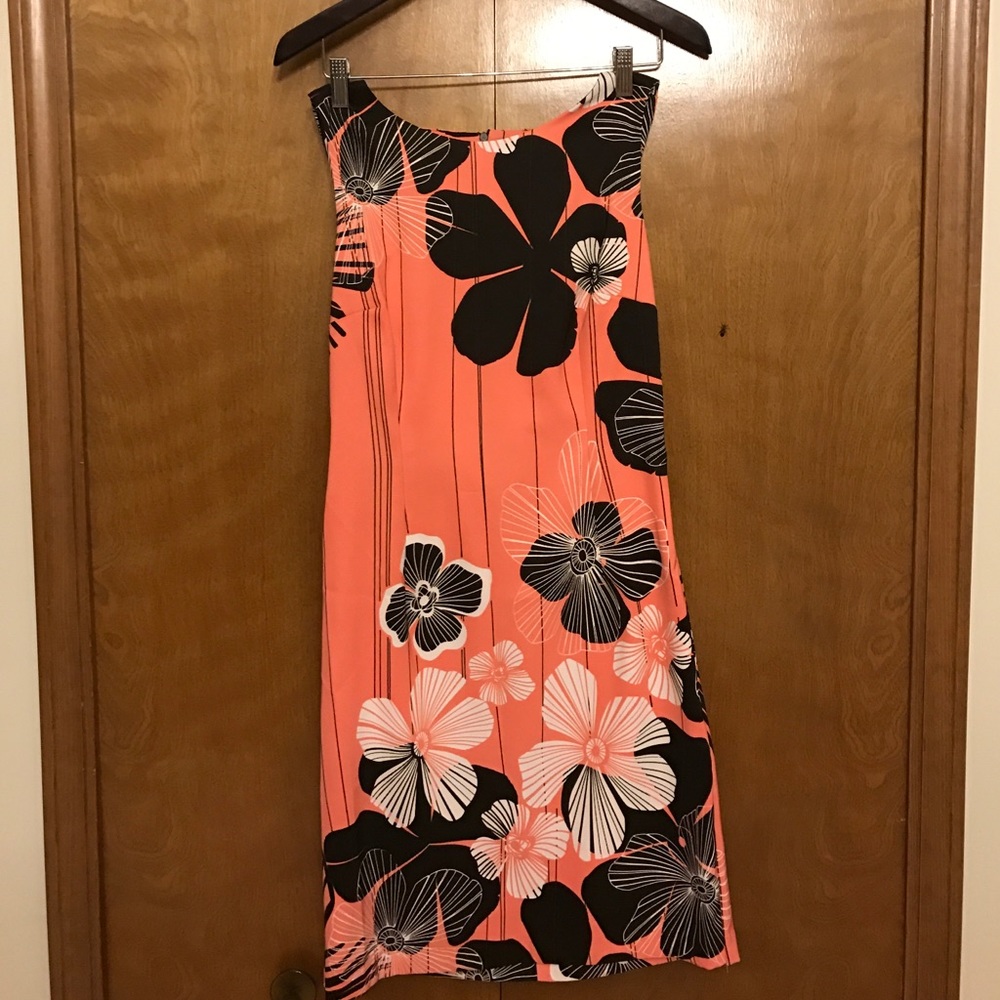 Peach/black floral dress, knee high