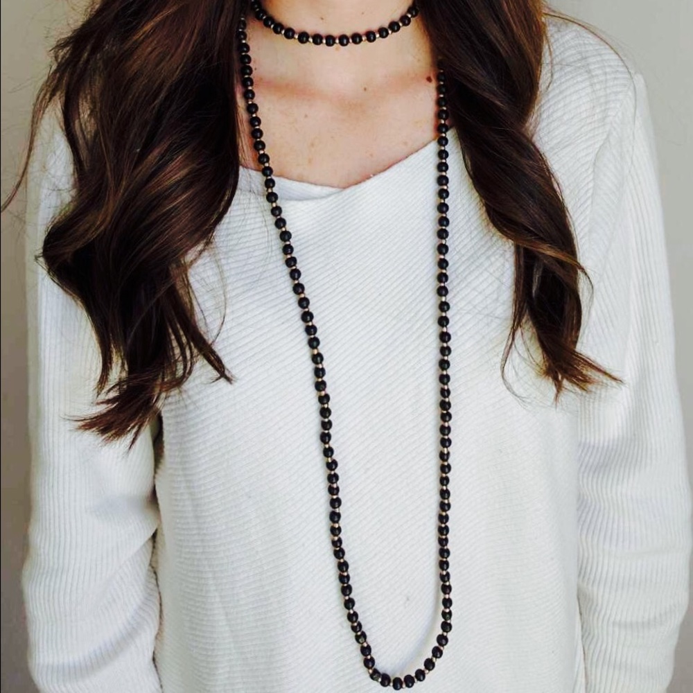 Extra long Black Gold Wrap Twice Choker Necklace