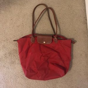 Red Longchamp Large Le Pilage Nylon Tote