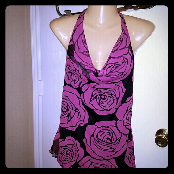 Black Halter top with floral print - Picture 1 of 2