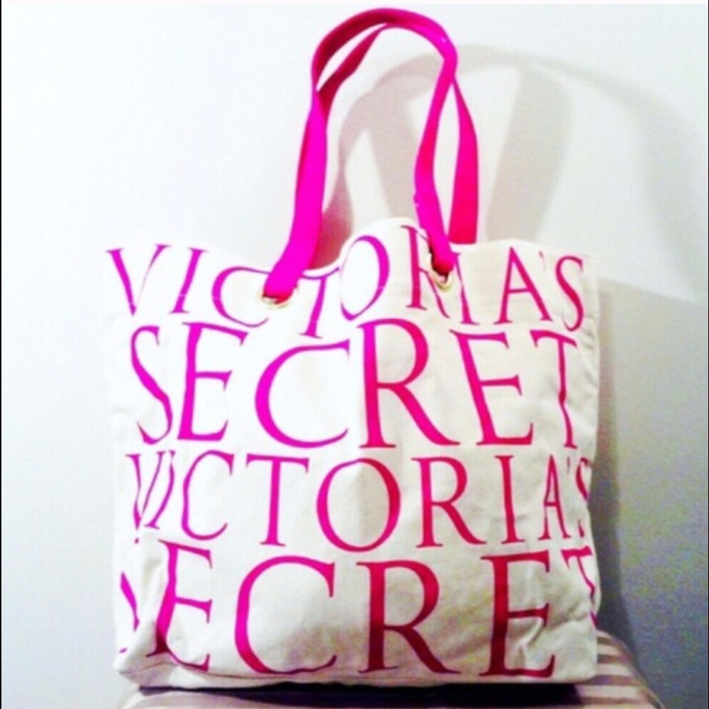 Victorias Secret XL VS Pink Signature Canvas Tote