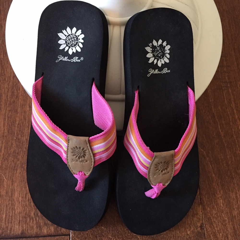 Pink Striped Yellow Box Flip Flops