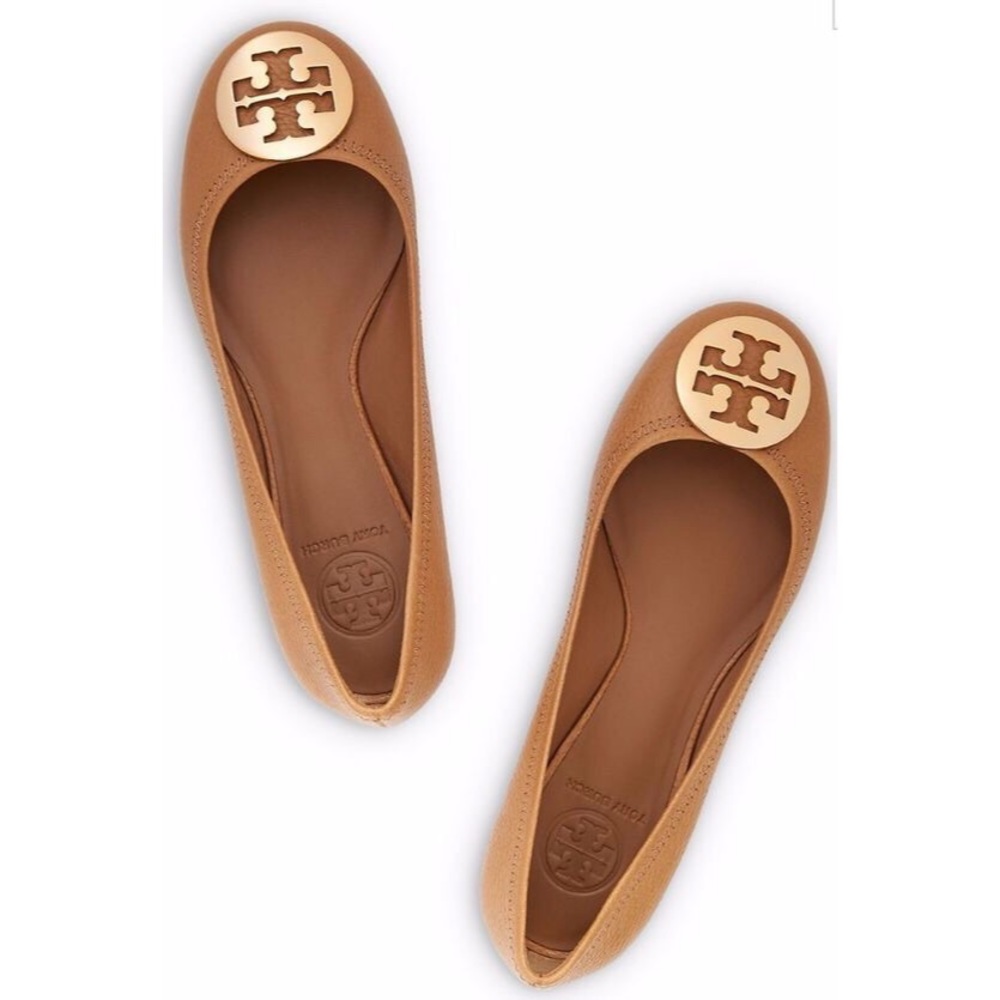 New Tory Burch Reva Ballet Tumbled Leather Tan
