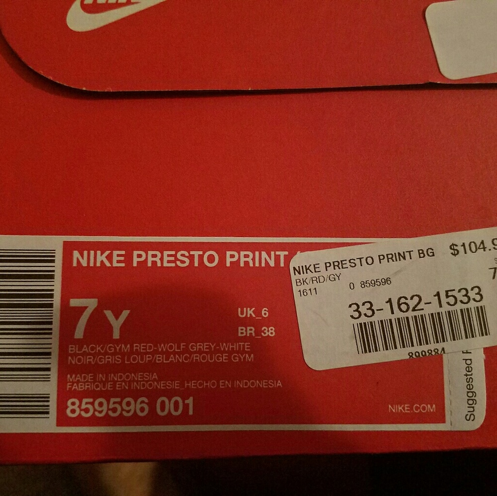 Nike presto print youth size 7