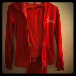 Velour bright red love tracksuit jogging suit