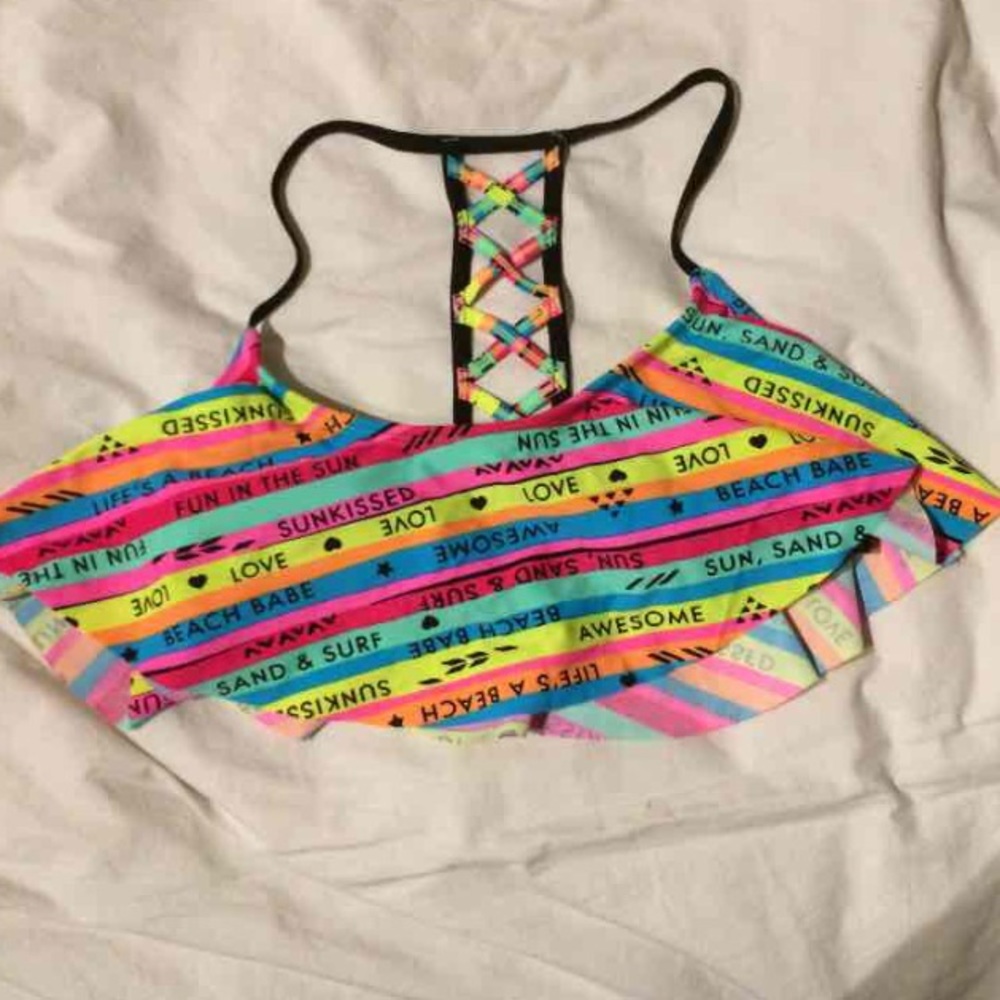 Multi color crisscross swim top