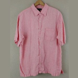 Men's Lands End Linen Salmon Short Sleeve Men's Lands End Linen Salmon Short Sleeve