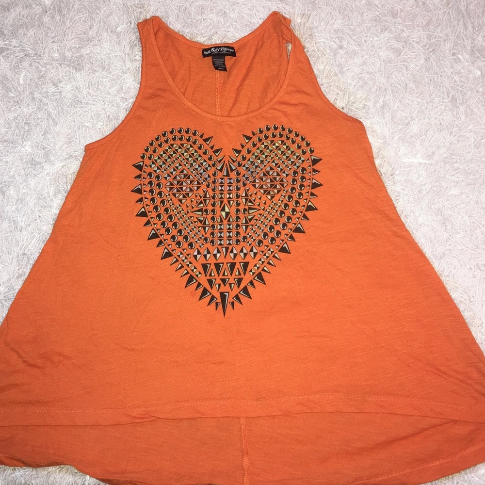 Orange Sleeveless Tank Top w/ Printed Heart